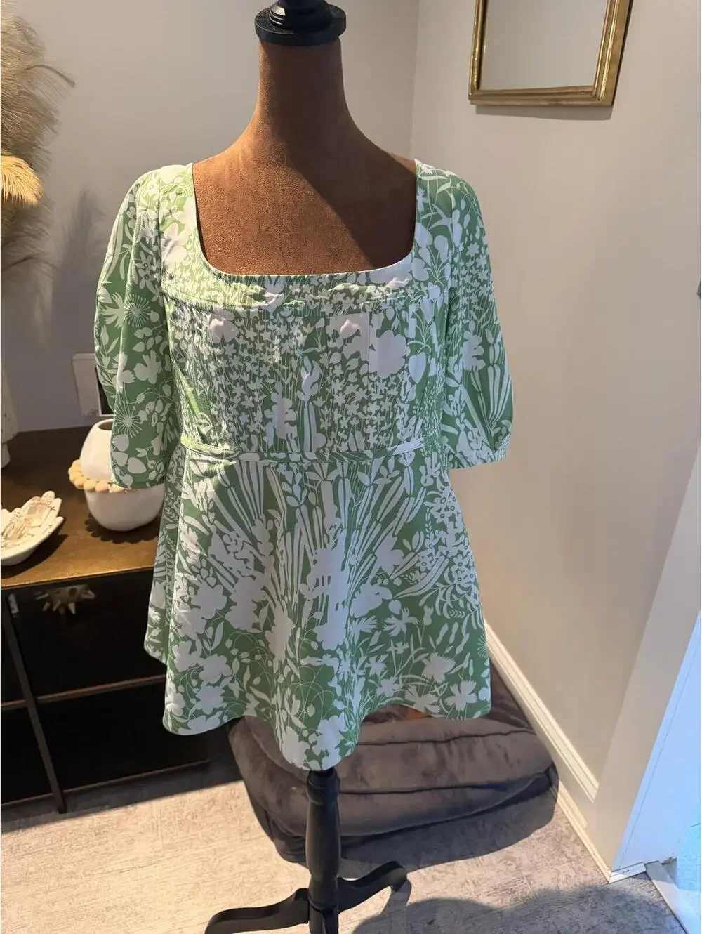 NWT TUCKERNUCK green/white Nealy Corset Floral Top sz L